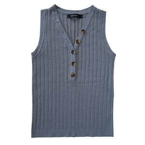 Merokeety Sleeveless Knit Tank Top V-Neck Blouse Size Small Grey/Blue NWOT